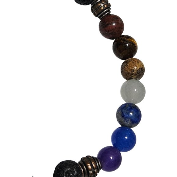 Chakra Healing Lava Stone Beaded Bracelet Colorful Gemstones Spiritual Boho - Picture 2 of 4